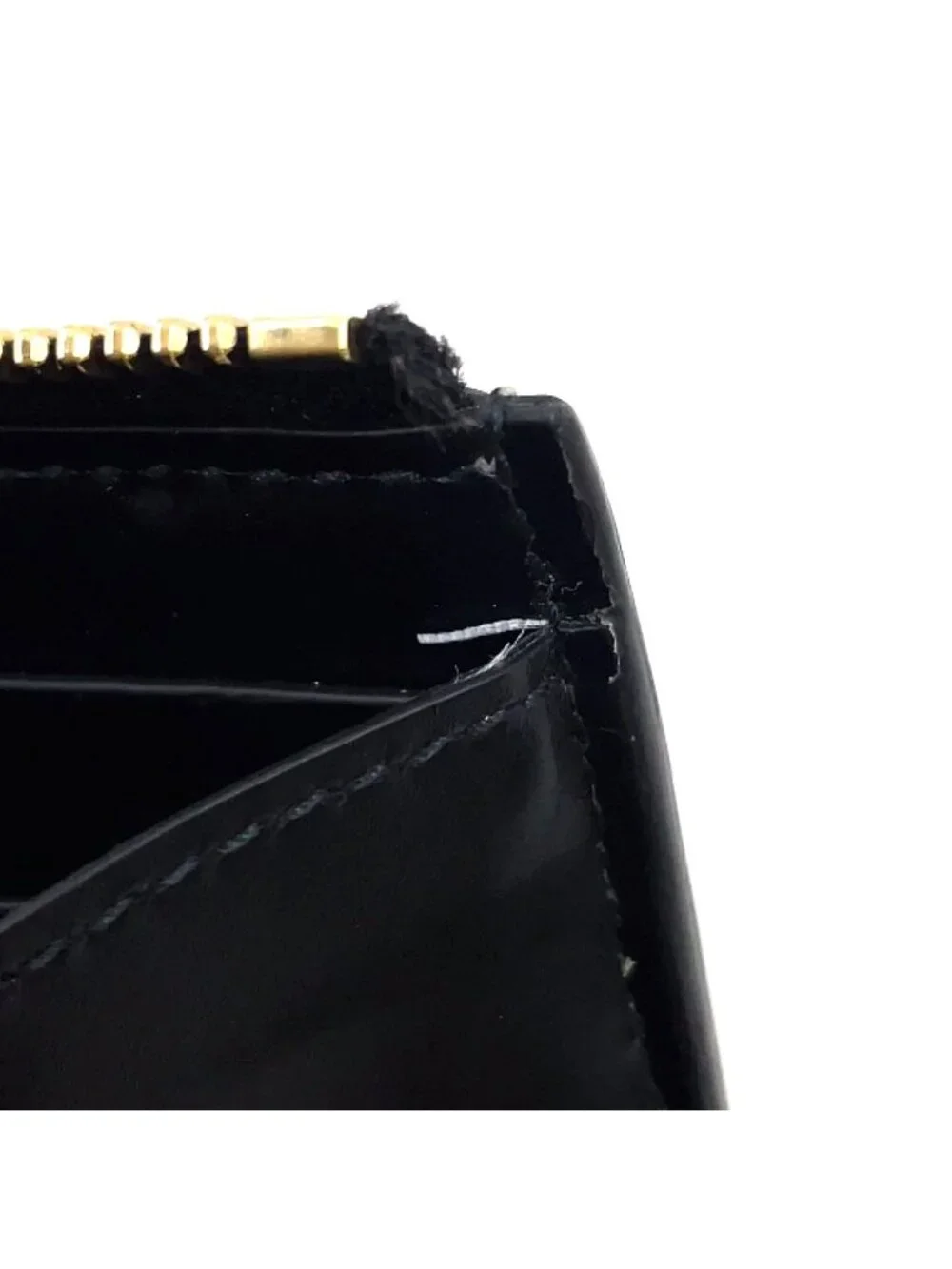 Bvlgari B-zero One Charm L-shaped Zipper Leather Black White Wallet Gold